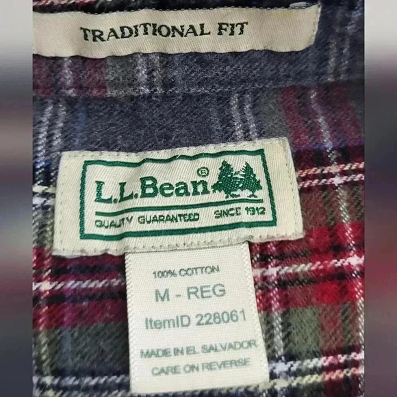 LL BEAN Scotch Gray Plaid Flannel Shirt Traditional Fit Mens Sz M Long Sleeve - Picture 9 of 9